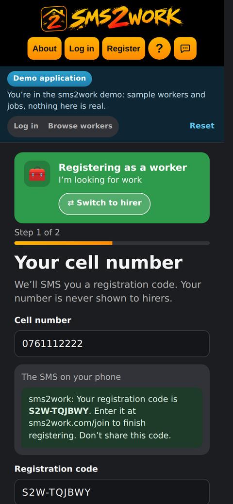 Screen: Register with your cell number