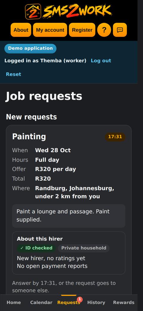Screen: A job request arrives