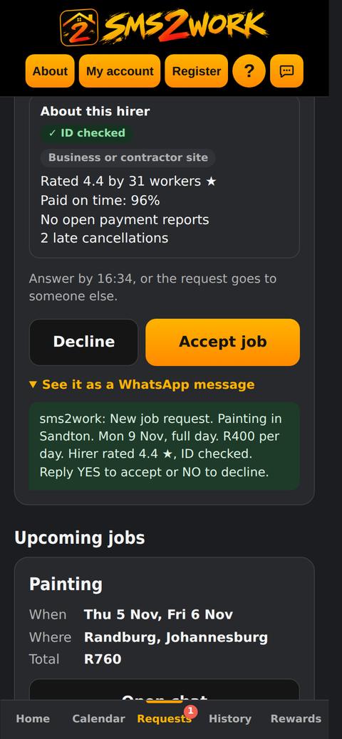 Screen: Or answer by WhatsApp or SMS