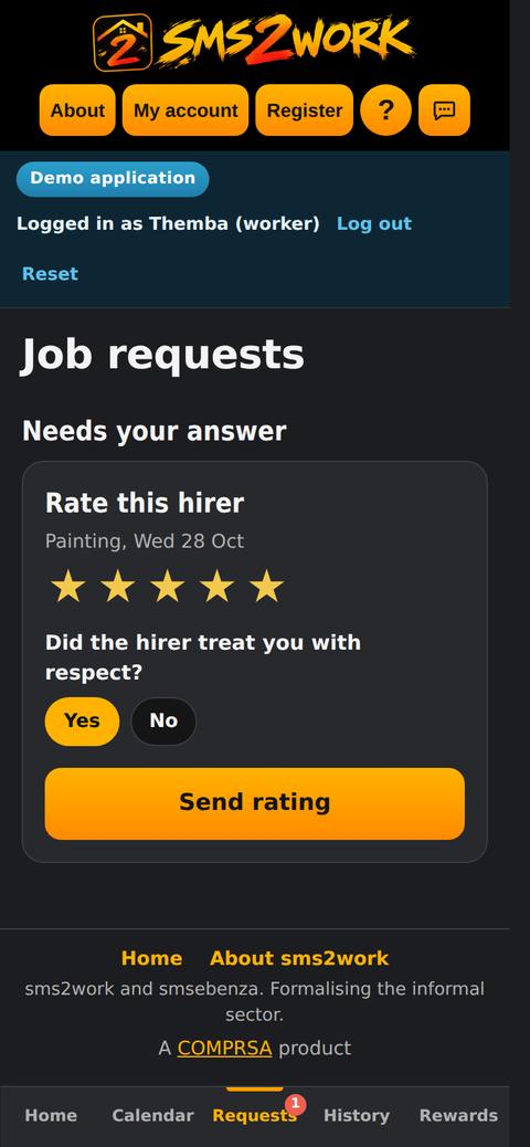Screen: Confirm payment and rate the hirer