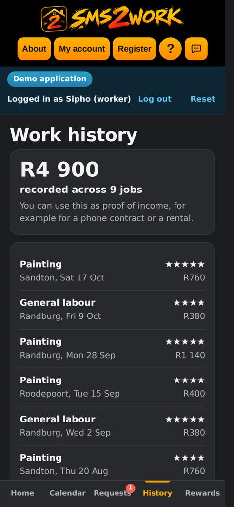 Screen: Your work history