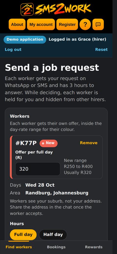 Screen: Send the job request