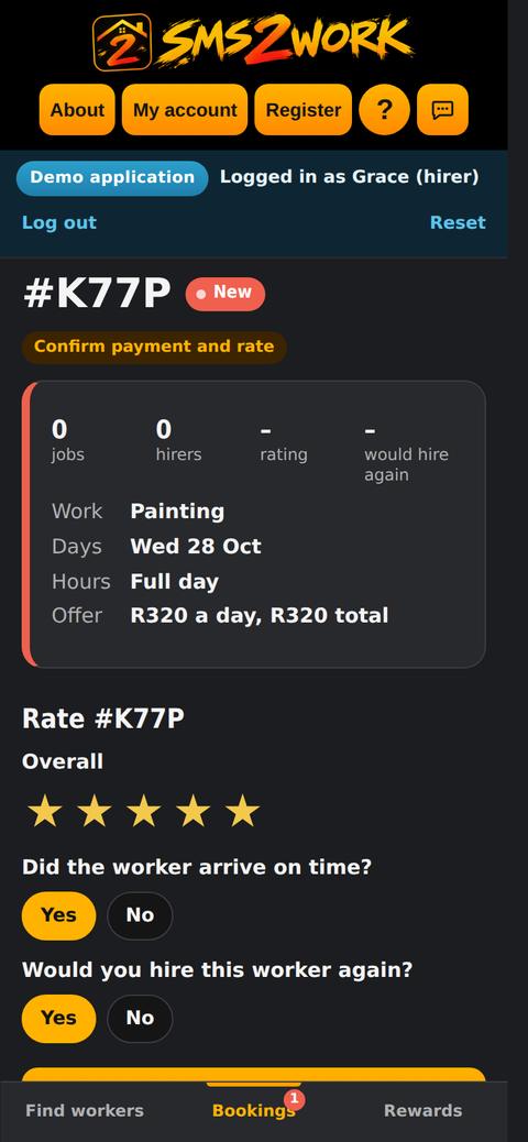 Screen: Finish, pay and rate