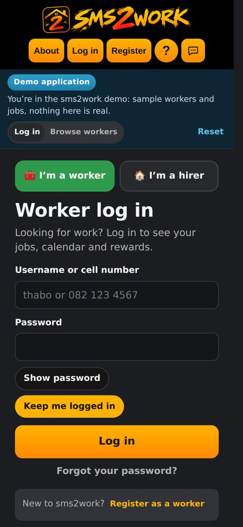 Screen: Log in